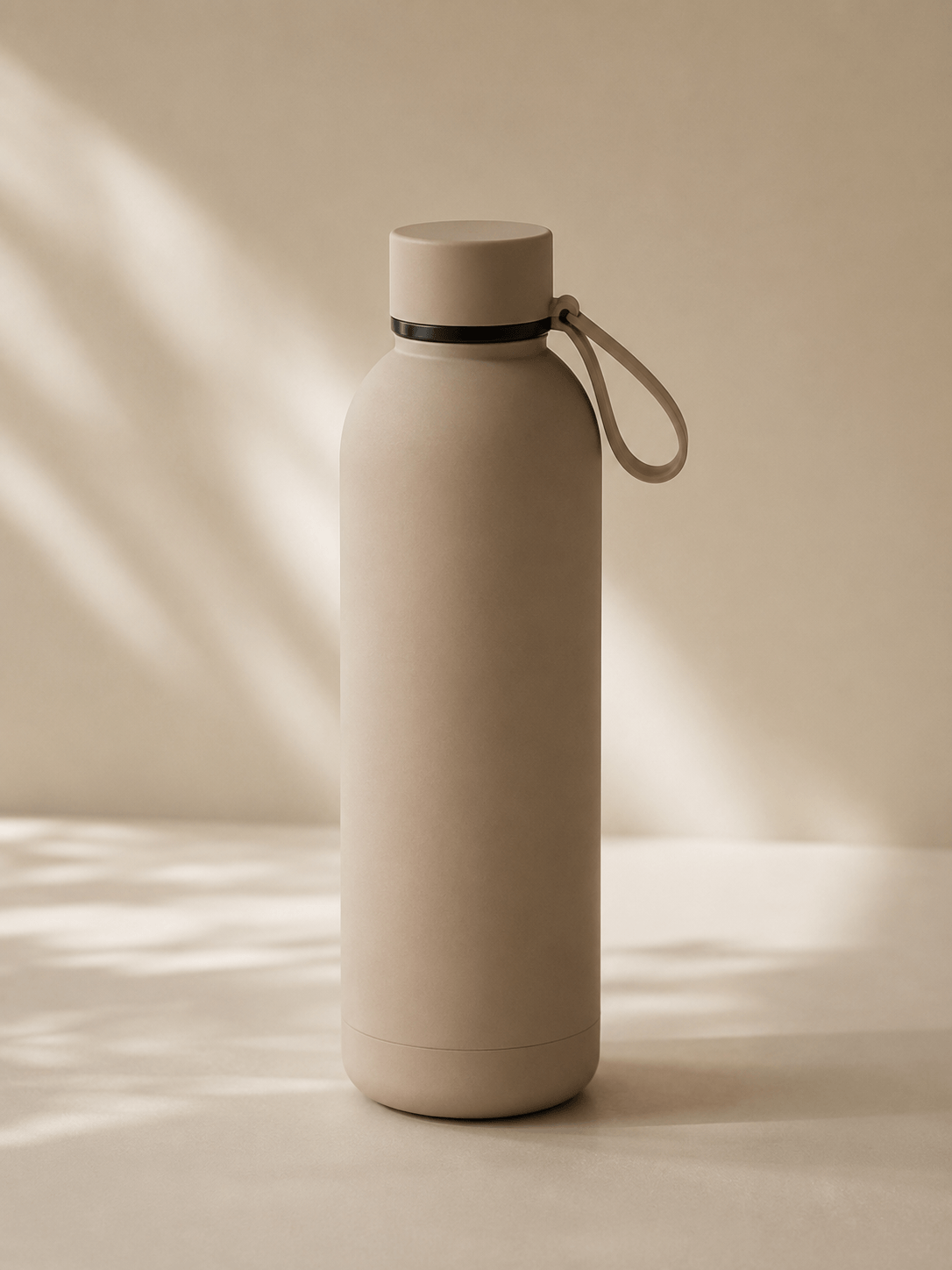 Beige Water Bottle With Strap