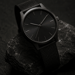 Black Minimal Wristwatch Dark Stone