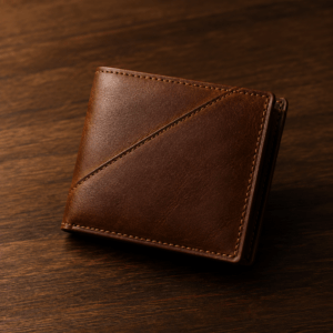 Brown Leather Wallet Dark Wood