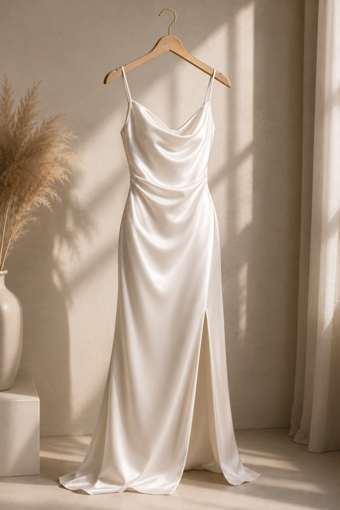 Ivory Satin Dress On Hanger