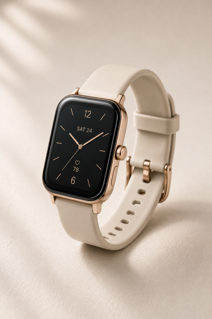 Rose Gold Smartwatch Beige Strap